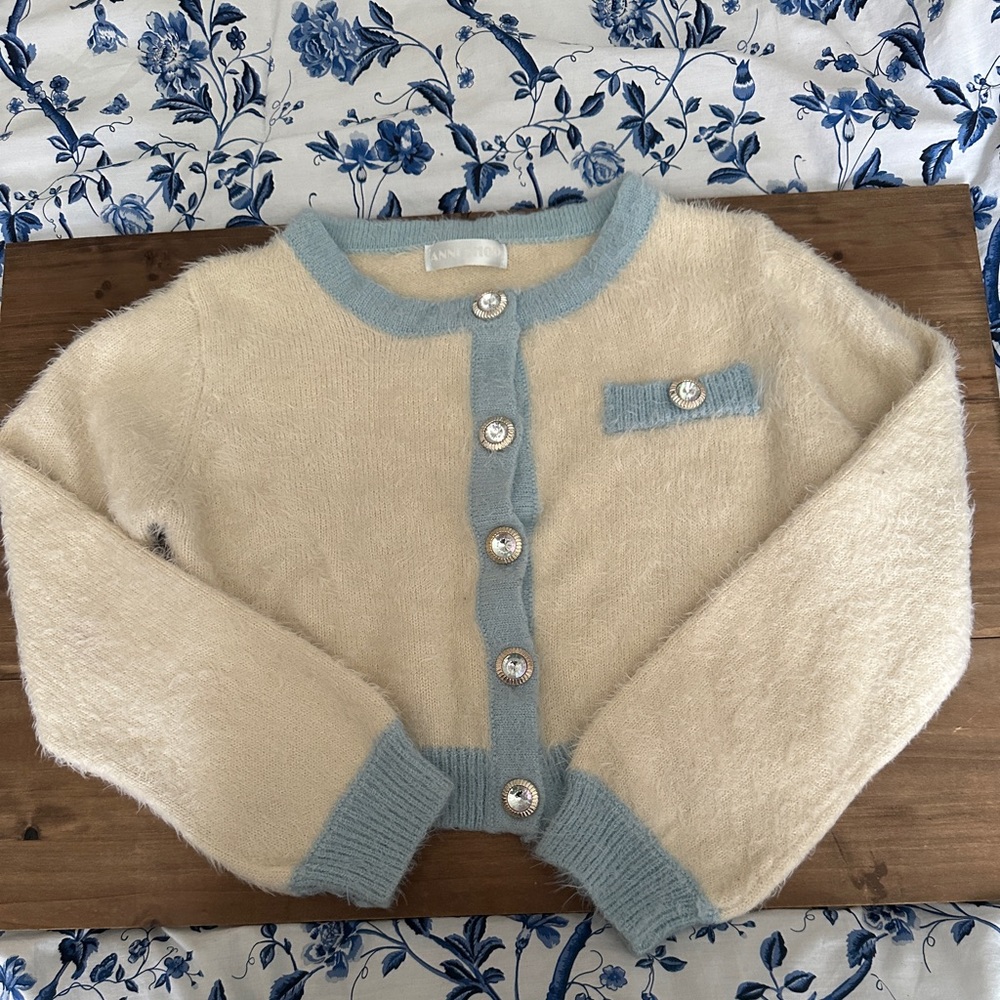 Fluffy Cardigan Contrast Trim S